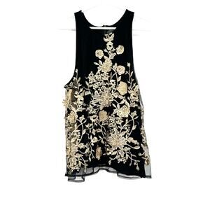 Sunday in Brooklyn Sz 4‎ Blouse Black Sheer White Floral Roses Sleeveless Formal